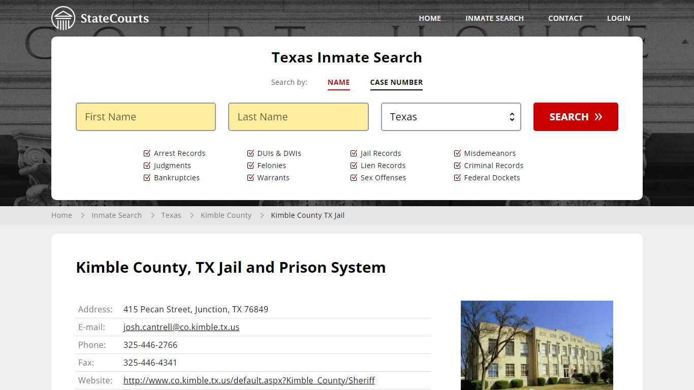 Kimble County TX Jail Inmate Records Search, Texas - StateCourts